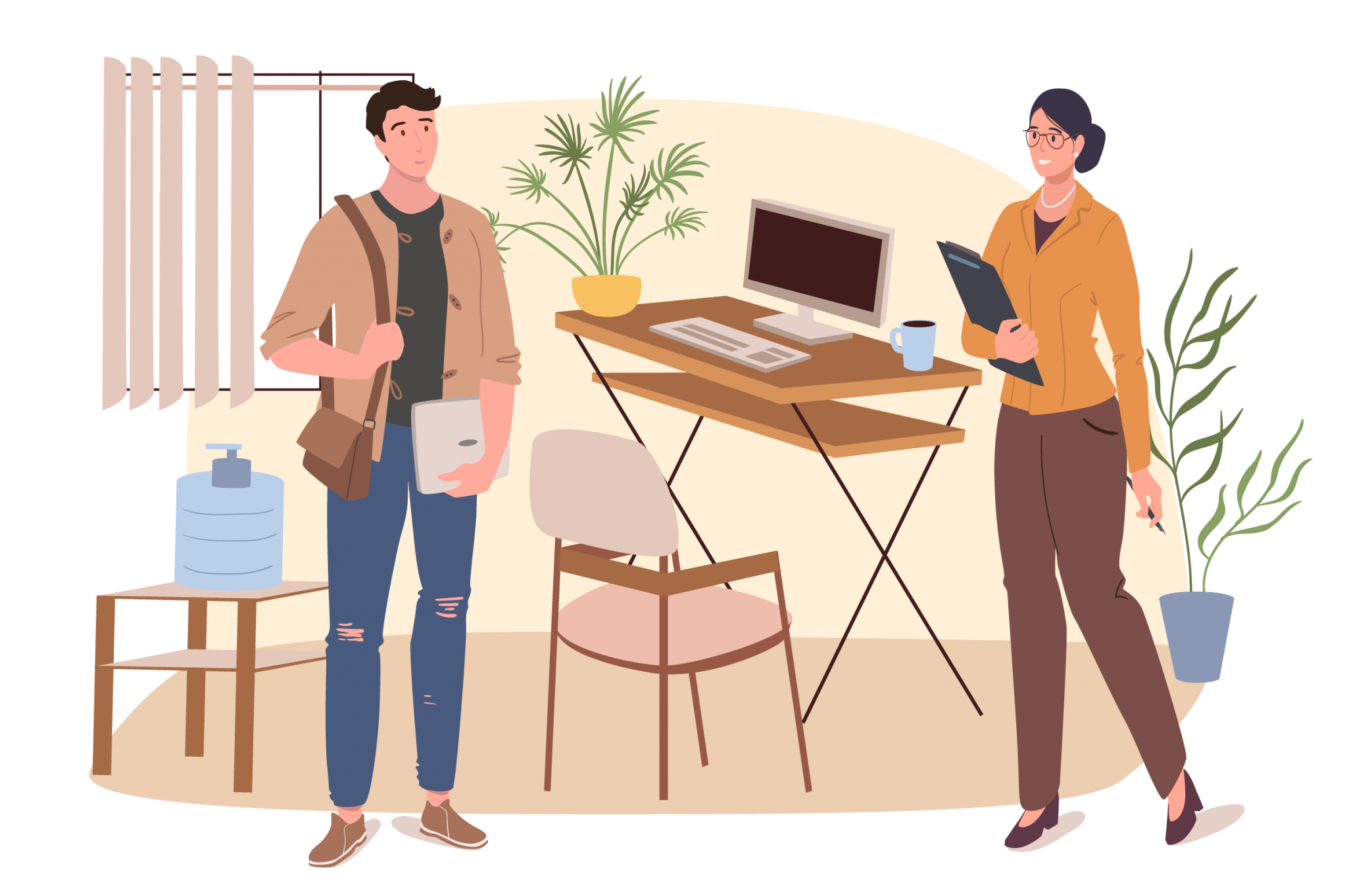 Task worker. Человек стоит возле стола.